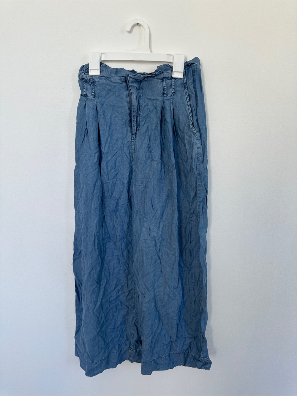 Blue Casual Linen-Blend Pants